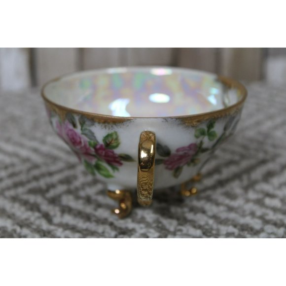 Shafford Lusterware Three Footed Rose w/Gold Trim Tea Cup & Saucer - Picture 2 of 9